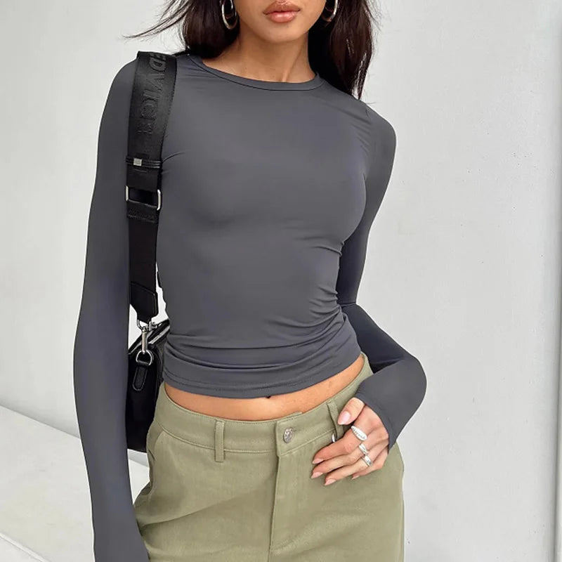 Fitted long sleeve crop top