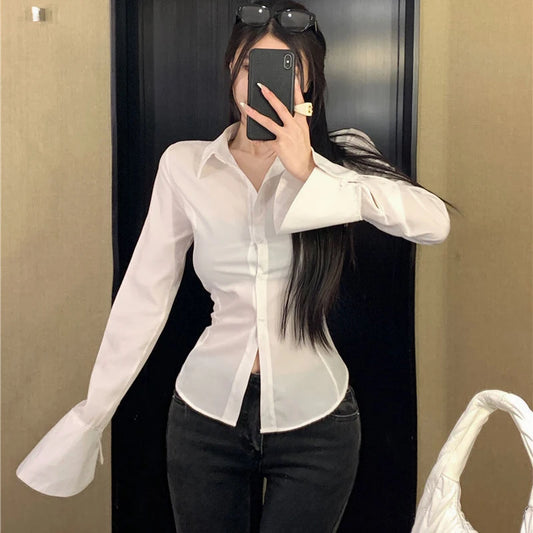 Lace Up Long Bell Sleeved Blouse