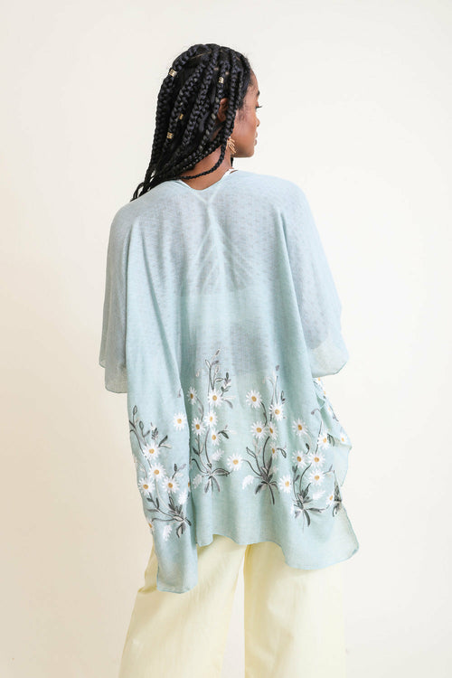 Embroidered Daisy Linen Kimono