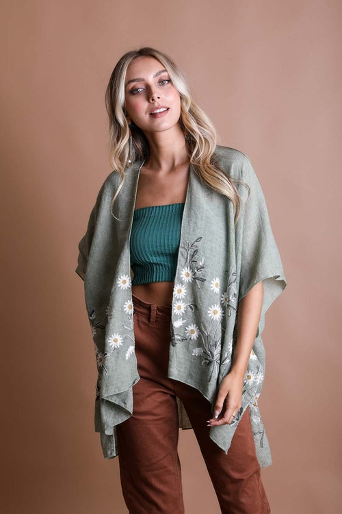 Embroidered Daisy Linen Kimono